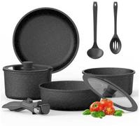 Ensemble de 4 poêles Unyqoos® avec manche amovible, revêtement antiadhésif de haute qualité, couleur noire. Gain de place, compatible avec tous les types de plaques de cuisson et utilisable au four
