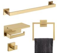 Ensemble de 4 Porte-Serviettes de Salle de Bain en Acier Inoxydable de qualité supérieure - Doré brossé - Support Mural pour Papier Toilette avec étagère.