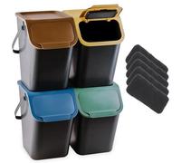 Ensemble de 4 poubelles de cuisine Silecomplaza, 25 litres chacune, avec couvercle, système de tri des déchets avec filtre à charbon actif, bacs à ordures pour le tri, mécanisme à clapet, robustes, en