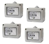 Ensemble de 4 prises électriques étanches IP55 avec porte, comprenant 3 prises Schuko et un interrupteur