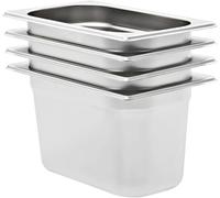 Ensemble de 4 récipients Gastronorm, format GN 1/4, 150 mm, en acier inoxydable, empilables, pour bain-marie, chafing dish, buffet, récipients de maintien au chaud, cuisine, cafétéria, traiteur, hôtel