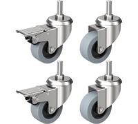 Ensemble de 4 roulettes de transport pour meubles Ibzoa®, avec frein – Roue en caoutchouc de 50 mm, tige filetée de 10 x 25 mm, capacité de charge de 30 kg par roulette, pour intérieur et extérieur