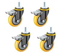 Ensemble de 4 roulettes pivotantes robustes en polyuréthane jaune avec double système de blocage et roues silencieuses,tige filetée M12 x 30 mm,idéales pour un usage industriel,frein,12,7 cm(5 po).
