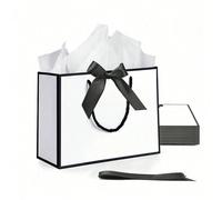 Ensemble de 4 sacs cadeaux, comprenant 1 sac cadeau, 1 papier de soie, 1 carte avec ruban, sac de courses avec poignée, sac à main avec nœud décoratif, convient pour les filles, mariage, fête, Noël, T