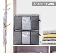 Ensemble de 4 sacs de rangement Unyqoos® – 90 L (36 x 43 x 61 cm) : sacs pliables pour organiser vêtements et linge de lit, avec grande fenêtre transparente, fermeture éclair à double sens, poignées d