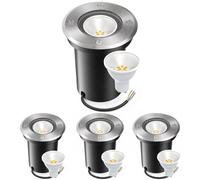 Ensemble de 4 spots encastrables pour sol, indice de protection IP67, culot GU10, 3W, lumière blanche chaude, adaptés à un usage intensif