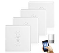 Ensemble de 4 stores roulants connectés Wi-Fi, avec écran tactile en verre 2.5D, compatible Alexa/Google Home, avec minuterie, de couleur blanche