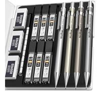 Ensemble de 4 stylos mécaniques en métal Nicpro 0,9 mm, crayon de dessin avec mine MB1000 0,9 mm avec 6 recharges de mine HB #2, 3 gommes 4B, 9 bouchons pour gomme pour artistes, écriture, croquis