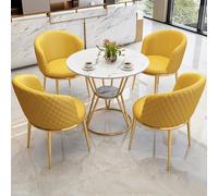 Ensemble de 4 tables de salle à manger pour cuisine, table à panneaux rocheux, chaises en polyuréthane doux, pour conférence, réception, bureau, café, balcon, salon (jaune)