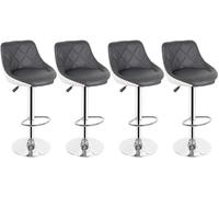 Ensemble de 4 tabourets de bar avec dossier, revêtus en similicuir PU, réglables en hauteur. Base en métal avec repose-pieds, coussin moelleux et épais. Mécanisme de réglage en hauteur sécurisé (4 piè