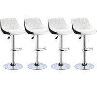 Ensemble de 4 tabourets de bar avec dossier, revêtus en similicuir PU, réglables en hauteur. Base en métal avec repose-pieds, coussin moelleux et épais. Mécanisme de réglage en hauteur sécurisé (4 piè