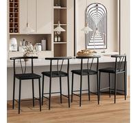 Ensemble de 4 tabourets de bar confortables avec dossier et repose-pieds – Hauteur d'assise de 63 cm – Assise rembourrée épaisse – Chaise pour îlot de cuisine et bar – Similicuir, noir – Lot de 4 (noi