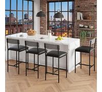 Ensemble de 4 tabourets de bar élégants – Tabourets de bar rembourrés avec dossier et repose-pieds, hauteur d'assise de 65 cm, revêtement gris en PU, structure robuste, idéal pour îlot de cuisine, sal