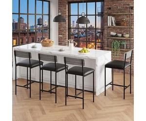 Ensemble de 4 tabourets de bar élégants – Tabourets de bar rembourrés avec dossier et repose-pieds, hauteur d'assise de 65 cm, revêtement gris en PU, structure robuste, idéal pour îlot de cuisine, sal
