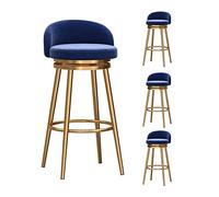 Ensemble de 4 tabourets de Bar Hauts avec Dossier et Pivot à 360°, Assise en Velours, Pieds en métal doré, Style campagnard, Hauteur 65 cm, Bleu