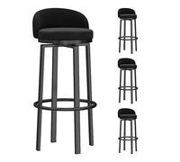Ensemble de 4 tabourets de Bar pivotants Modernes en Velours Noir avec Dossier, Assise rembourrée et Repose-Pieds en métal, pour la Cuisine, Un îlot Central, Un comptoir ou Un Atelier.