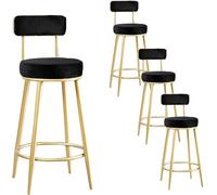 Ensemble de 4 tabourets de bar pour petit-déjeuner, hauteur 65 cm, en velours, avec dossier ergonomique et pieds en métal doré. Capacité de charge : 120 kg. Tabourets de bar pour îlot de cuisine ou ba