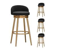 Ensemble de 4 tabourets de Bar Style Ferme avec Dossier et Pivot à 360°, chaises de comptoir revêtues de Velours, Pieds en métal doré, tabourets de Cuisine Noirs de 65 cm.