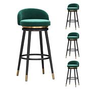 Ensemble de 4 tabourets de Bar Style Ferme, Hauteur comptoir, avec Dossier et Pivot à 360°, Assise en Velours Vert, Pieds en métal Noir, idéal pour la Cuisine et Le Coin Repas, Hauteur 65 cm