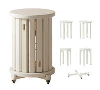Ensemble de 4 tabourets empilables avec roulettes et Freins - Table d'appoint Ronde et Tables Basses gigognes en Bois pour Cuisine, Chambre, Salon - Installation Facile et Rapide