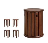 Ensemble de 4 tabourets Ronds en Bois, empilables, Finition Mate, multifonctionnels, pour décorer Une Table Basse ou Un Coin Repas dans Un Salon ou Une Chambre.
