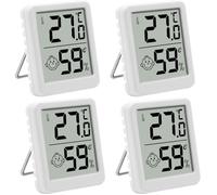 Ensemble de 4 thermomètres/hygromètres d'intérieur écran LCD avec affichage smiley, chambre bébé, salon, bureau, serre, blanc.