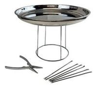 Fackelmann 9939650 Ensemble de 4 ustensiles de cuisine pour fruits de mer, plateau fruits de mer, curette à crustacés, pince à homard, support plateau, Chromé, Acier inoxydable, 34,7 cm