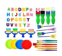 Ensemble de 48 pinceaux de Peinture pour Enfants, kit de pinceaux en Mousse éponge avec tampons Lettres, Rouleau et pinceaux à Motifs, pour la Peinture des Tout-Petits, Les