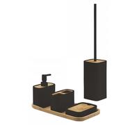 Ensemble de 5 accessoires de salle de bain en résine et en bambou, de couleur noire