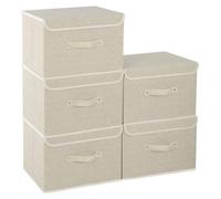 Ensemble de 5 boîtes de rangement pliables en lin et en carton, avec poignée de transport et couvercle rabattable – 3 tailles (26×20×17 / 33×23×20 / 38×25×25 cm), gris/beige