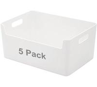 Ensemble de 5 boîtes de rangement Unyqoos®, blanches, en PP – 3 boîtes de 26 x 18 x 13,5 cm et 2 boîtes de 25,5 x 8,5 x 5,3 cm, design à faible hauteur, avec poignées, empilables, idéales pour la cuis