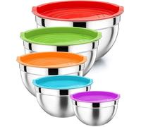 Bols à mélanger - HERZBERG - HG04074 - Ensemble 5 pièces - Couvercles silicone - Acier inoxydable intérieur miroir