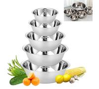 Ensemble de 5 bols en acier inoxydable,saladier à fond plat, saladier avec graduation,empilable,de service pour la cuisine, les salades, la pâtisserie, 14/16/20/22/24 cm