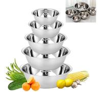 Ensemble de 5 bols en acier inoxydable,saladier à fond plat, saladier avec graduation,empilable,de service pour la cuisine SALADIER