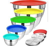 Ensemble de 5 bols mélangeurs en acier inoxydable, avec couvercles et 3 lames de mélange par bol, empilables, compatibles lave-vaisselle, sans BPA – contenances : 4,5 / 2,7 / 1,6 / 1,1 / 0,7 litres