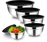 Ensemble de 5 bols mélangeurs en acier inoxydable noir avec couvercles – 4,5/2,7/1,5/1,2/0,7 L, empilables, hermétiques, adaptés au congélateur, lavables au lave-vaisselle (les bols), idéaux pour méla