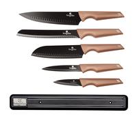 Berlinger Haus Lot de 6 couteaux avec support magnétique, couteaux de cuisine en acier inoxydable avec revêtement antiadhésif et poignées douces au toucher, couleur or rose métallisé