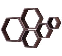 Ensemble de 5 étagères hexagonales flottantes, en bois de paulownia, à fixer au mur