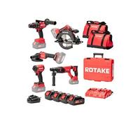 Ensemble de 5 machines ROTAKE 18V - Perceuse visseuse à percussion D2H-50D + Meuleuse G1-125 + PERFORATEUR 8902 + Scie circulaire 8303 + Visseuse à