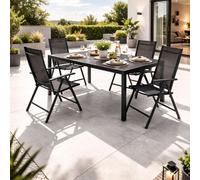 ensemble de 5 meubles de jardin en aluminium anthracite non wood noir 160x90cm + 4 fauteuils à haut dossier en textile