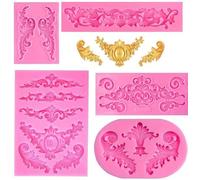 Ensemble de 5 moules en silicone Unyqoos® pour décorations de fondant de style baroque – adaptés à l'alimentation, sans BPA, flexibles, antiadhésifs, pour fondant, chocolat et desserts