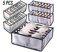 Ensemble de 5 organisateurs de dressing pliables - Boîtes de rangement pour sous-vêtements à carreaux - Tailles assorties