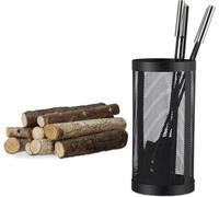 Ensemble de 5 outils de cheminée en céramique - pelle, balayette, tisonnier, pince et support - noir - outils de cheminée ouverts