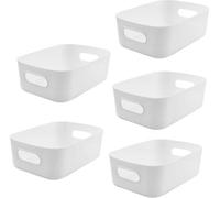 Ensemble de 5 petits paniers de rangement blancs en PP, avec poignées, empilables, dimensions : 20,5 x 15 x 7 cm – Idéal pour la salle de bain, la cuisine, le bureau