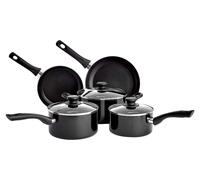 Ensemble de 5 pièces de batterie de cuisine Amazon Basics avec revêtement antiadhésif, compatible avec les plaques à induction, avec couvercles, couleur noire