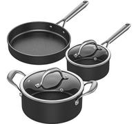 Ensemble de 5 pièces de batterie de cuisine antiadhésive Unyqoos® : une poêle de 24 cm, deux casseroles de 1,5 L et 3 L avec couvercles en verre, compatible avec les plaques à induction, avec revêteme