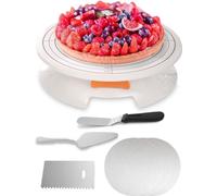 Ensemble de 5 pièces Unyqoos® pour la décoration de gâteaux : plateau tournant antidérapant de 30,8 cm de diamètre, hauteur de 7,5 cm, comprenant une spatule à gâteau de 22,5 cm, une palette de 27 cm,