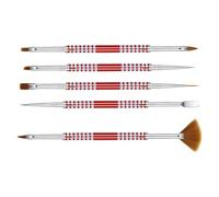 Ensemble de 5 Pinceaux Nail Art Double Embout en Nylon Rouge | Liner Ultrafin et Pointe à Pois, Manche Antidérapant Acrylique, pour Écoles et Services Mobiles