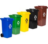 Ensemble de 5 poubelles de 120 L avec roulettes en caoutchouc, en PEHD
