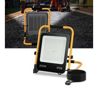 Ensemble de 5 projecteurs LED de construction, 200 W, 16000 lm, IP66, lampe de travail avec câble de 3 mètres, pour usage industriel, intérieur et extérieur